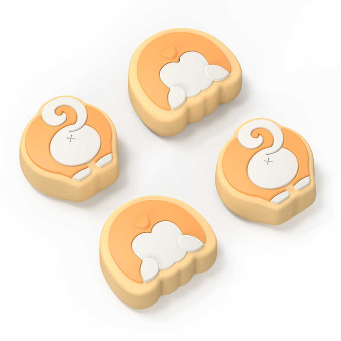 Corgi Butt Switch Thumb Grips, Review: orange, cream stylized sleeping animal/character figures, kawaii cartoon style