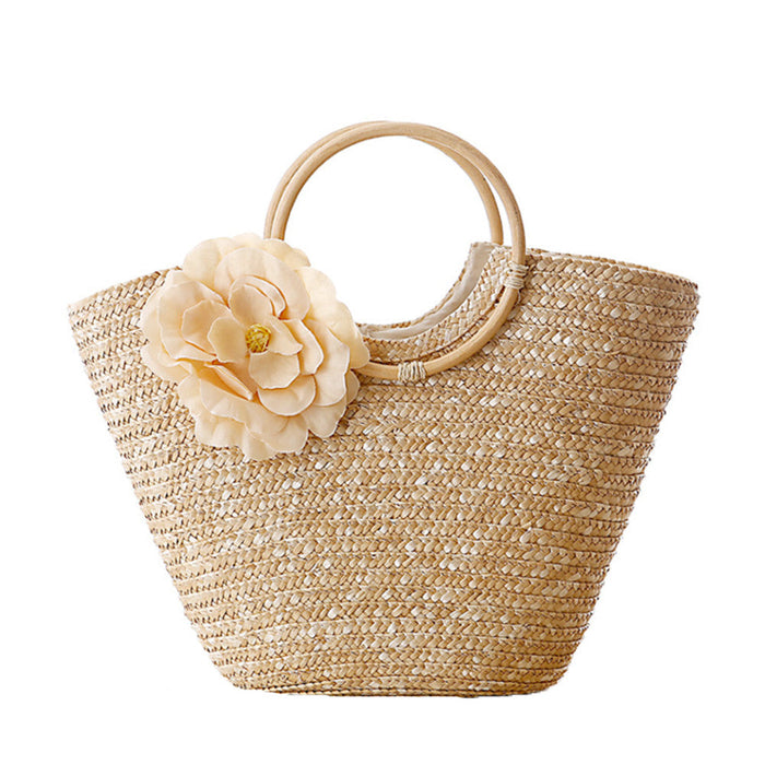 Coseey Floral Woven Straw Tote Bag: natural beige, cream handbag/tote bag, minimal, feminine, natural style