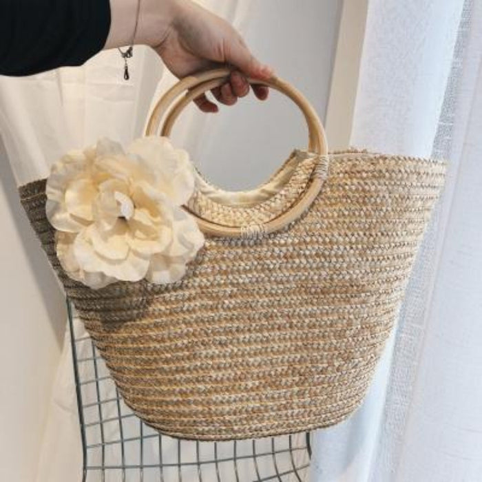 Coseey Floral Woven Straw Tote Bag: natural beige, cream handbag/tote bag, minimal, feminine, natural style