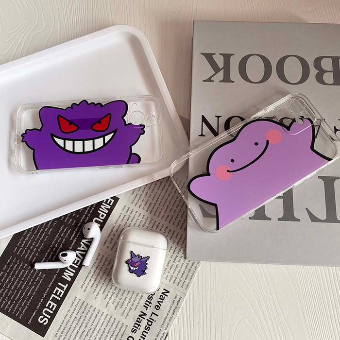 Couple Phone Case with TPU Protection: purple, pink purple cartoon blob character, cute cartoon style
