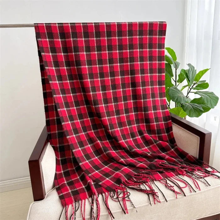 Cozy and Plaid Scarf: red, black scarf, classic plaid style