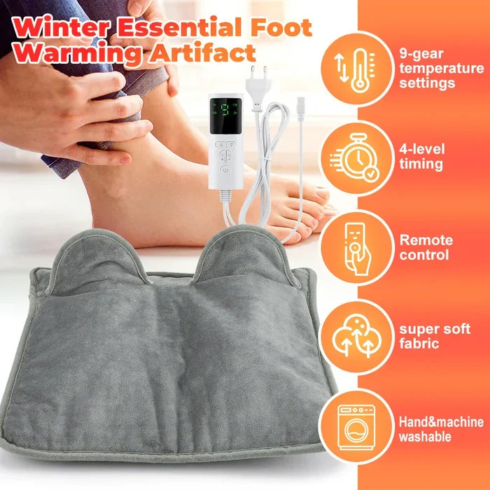 Cozy and Plush Heated Foot Warmer: gray, white electric foot warming pad, minimal functional style