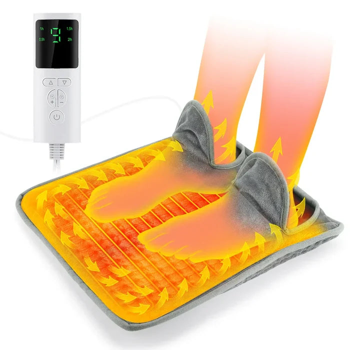 Cozy and Plush Heated Foot Warmer: gray, white electric foot warming pad, minimal functional style