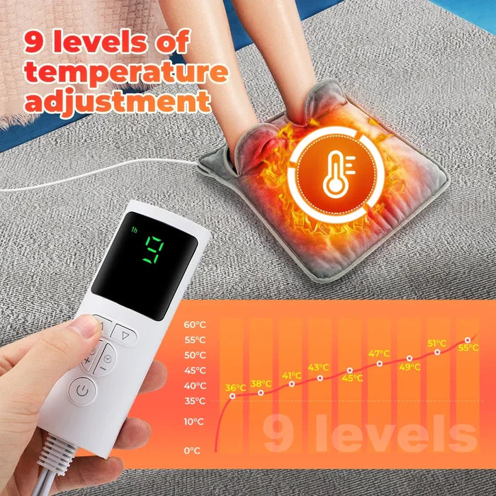 Cozy and Plush Heated Foot Warmer: gray, white electric foot warming pad, minimal functional style