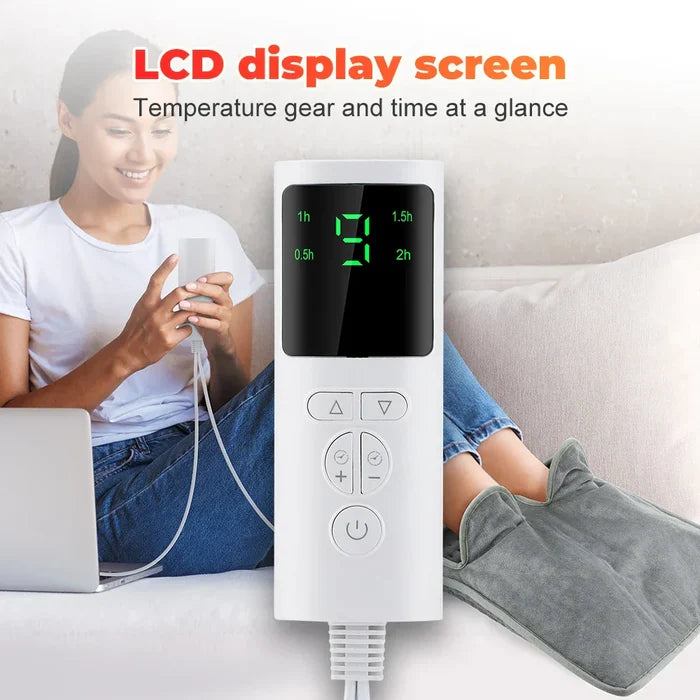 Cozy and Plush Heated Foot Warmer: gray, white electric foot warming pad, minimal functional style