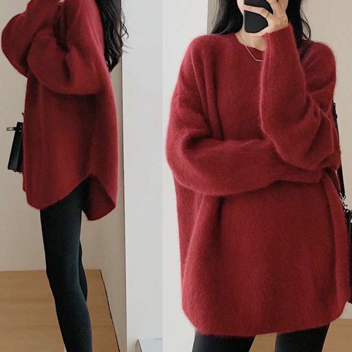 Cozy Relaxed Sweater: dusty pink, black long sweater/top, minimal casual style