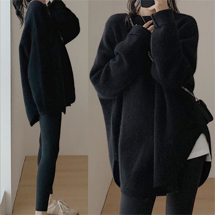 Cozy Relaxed Sweater: dusty pink, black long sweater/top, minimal casual style
