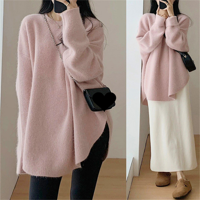 Cozy Relaxed Sweater: dusty pink, black long sweater/top, minimal casual style