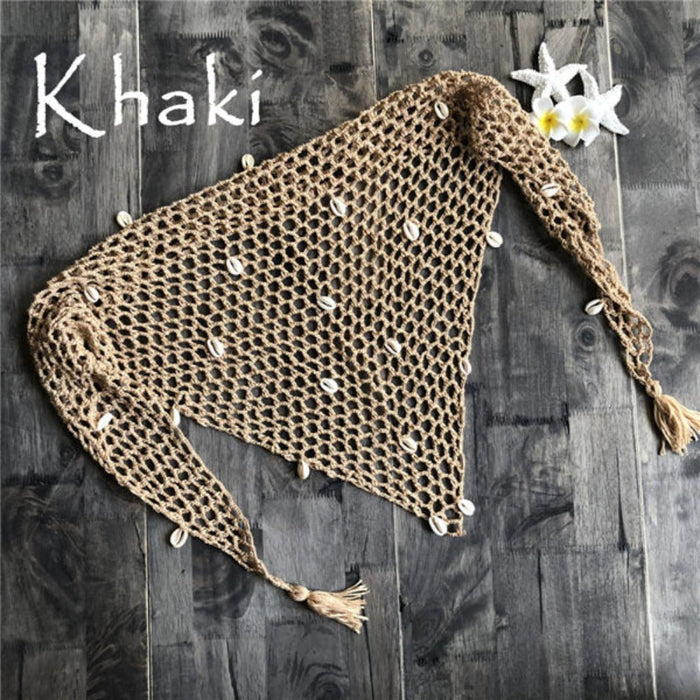 Crocheted Swimsuit Skirt Cover-up: beige, white netted swim cover-up wraps, beachwear, bohemian style