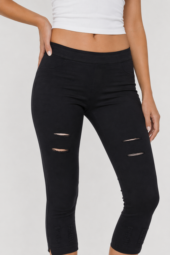 Crop Leggings with Distressed Design Default