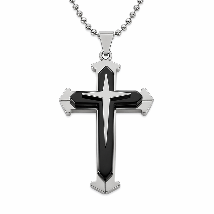 Cross Pendant Necklace for Men in Stainless Steel Black