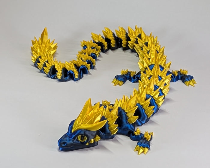 Large Crystal Dragon Blue Gold Left Front Side View