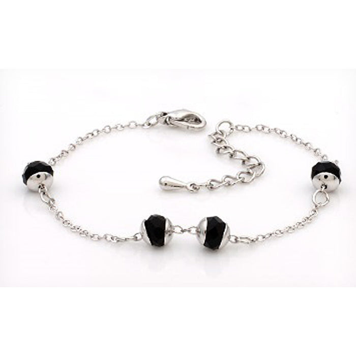 Crystal-Embellished Gold Chain Bracelet, Camila: gold, black bracelet, minimal style