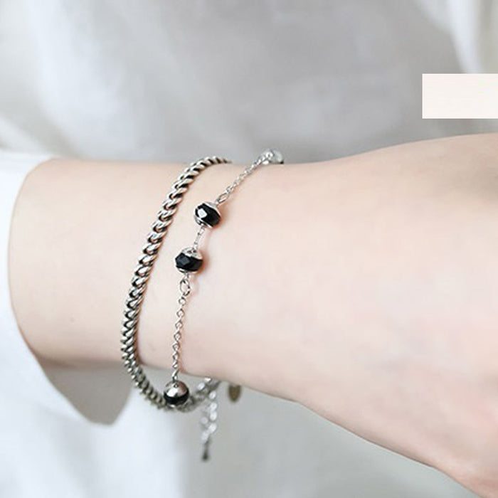 Crystal-Embellished Gold Chain Bracelet, Camila: gold, black bracelet, minimal style