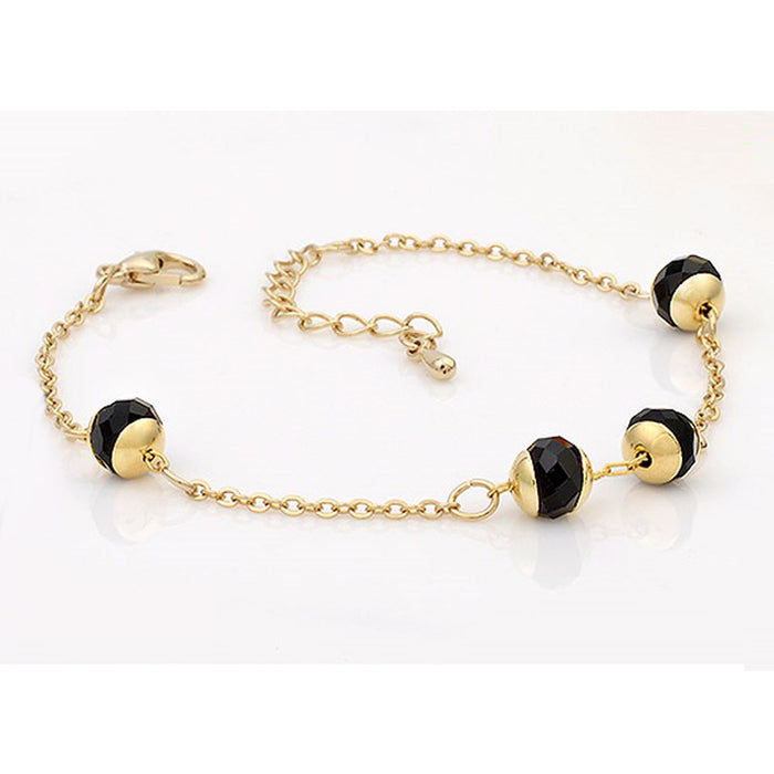 Crystal-Embellished Gold Chain Bracelet, Camila: gold, black bracelet, minimal style
