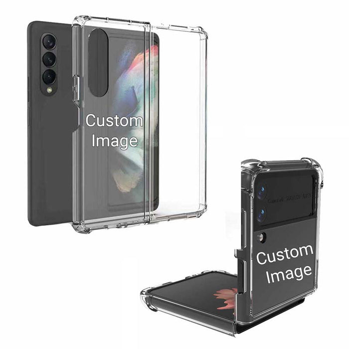 Custom Samsung Phone Cases for Z Flip & Z Fold series: transparent clear, black clear protective phone case, minimal style