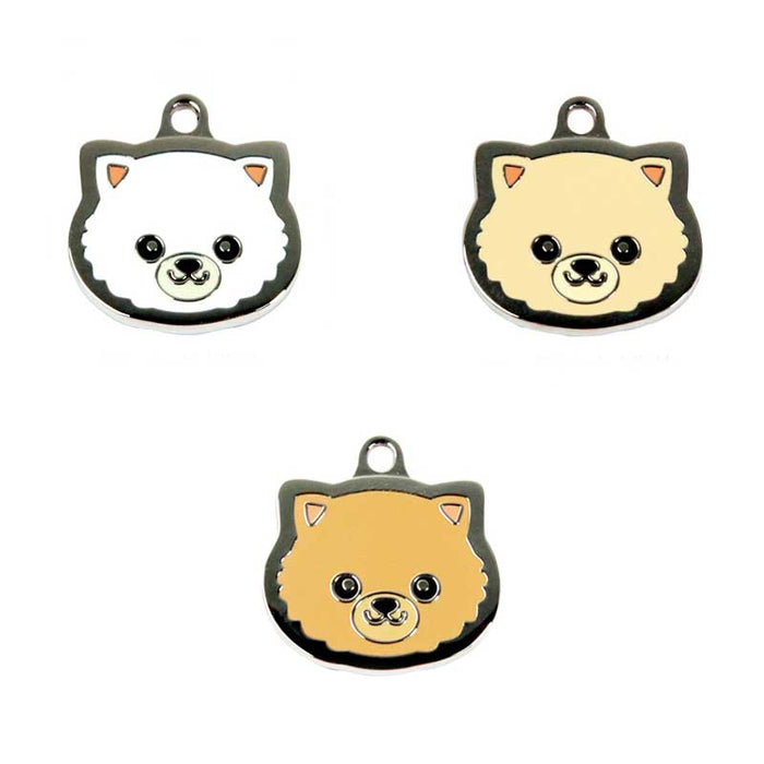 Customizable Pomeranian Dog ID Tags: white, cream dog, cute cartoon kawaii style