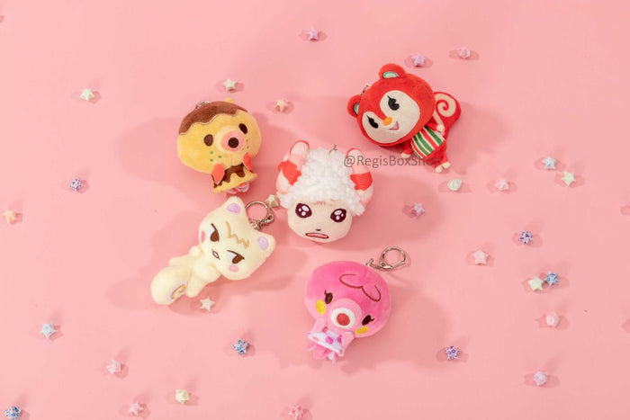 Cute ACNH Plush Keychains Collection: pink, red cartoon animal/character figures, kawaii cartoon style