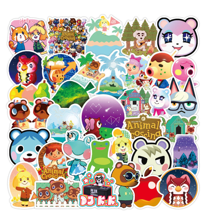 Cute ACNH Stickers for Decoration: multicolor, blue Animal Crossing characters and imagery, cute cartoon/kawaii style