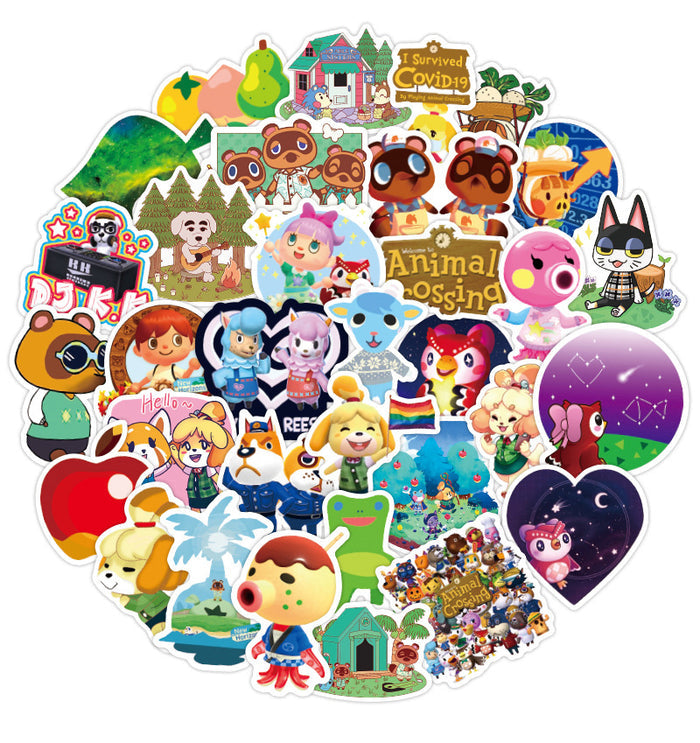 Cute ACNH Stickers for Decoration: multicolor, blue Animal Crossing characters and imagery, cute cartoon/kawaii style