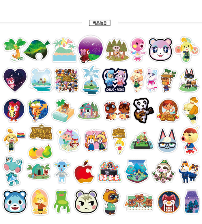 Cute ACNH Stickers for Decoration: multicolor, blue Animal Crossing characters and imagery, cute cartoon/kawaii style