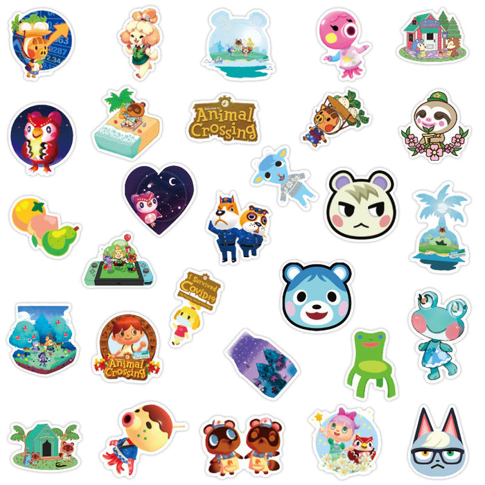 Cute ACNH Stickers for Decoration: multicolor, blue Animal Crossing characters and imagery, cute cartoon/kawaii style