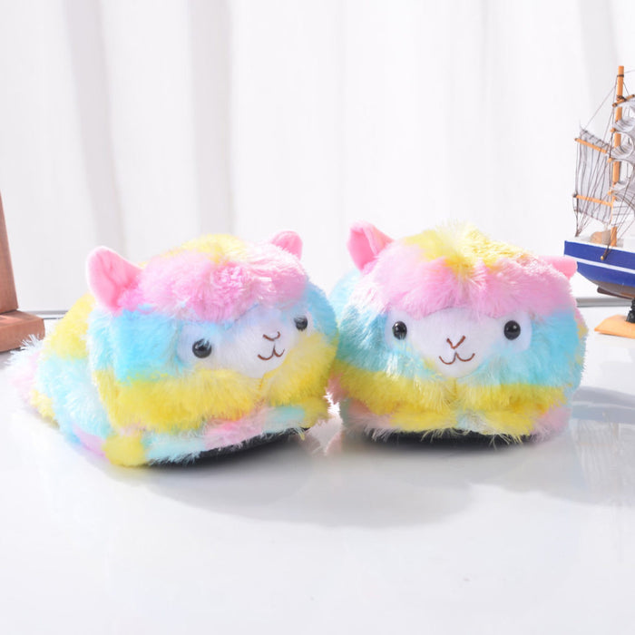 Cute Alpaca Slippers for Ultimate Comfort: pink, yellow alpaca/llama characters, kawaii cartoon style