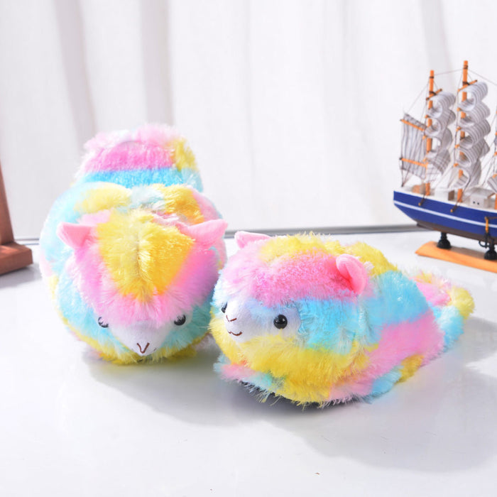 Cute Alpaca Slippers for Ultimate Comfort: pink, yellow alpaca/llama characters, kawaii cartoon style