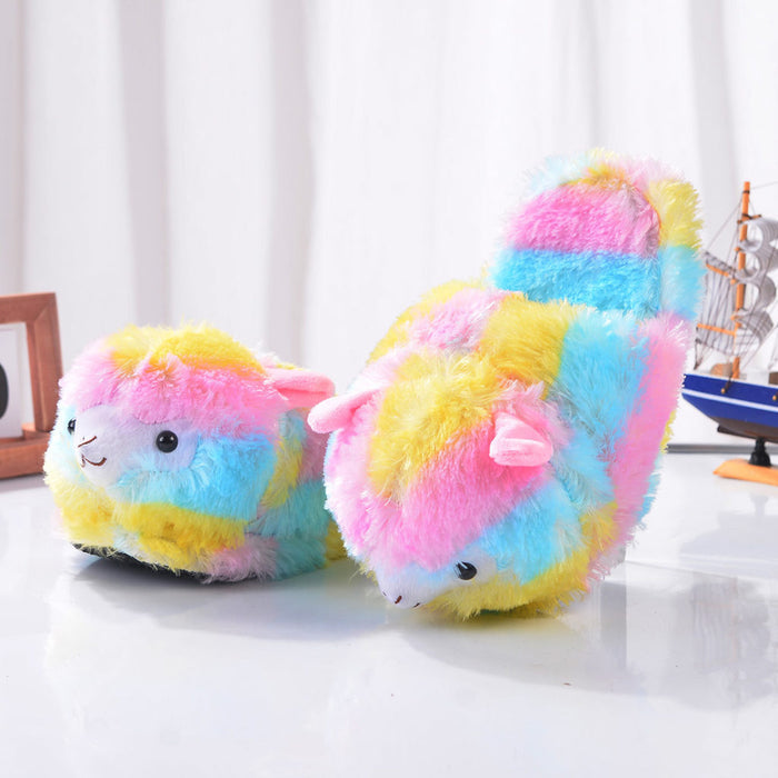 Cute Alpaca Slippers for Ultimate Comfort: pink, yellow alpaca/llama characters, kawaii cartoon style