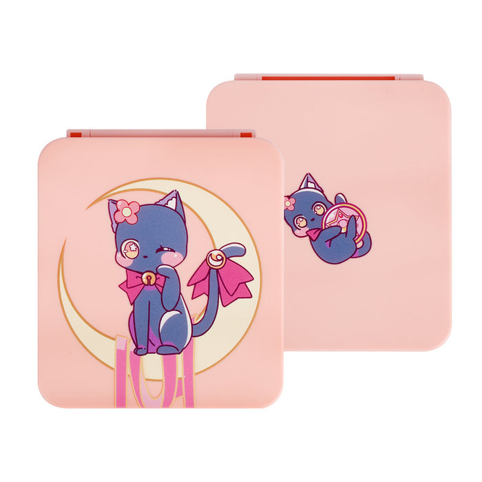 Cute and Protective Switch Game Case: light pink, dark blue cartoon cat character, kawaii cartoon style