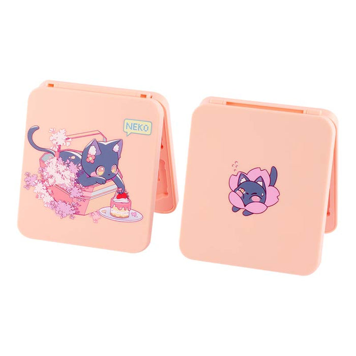 Cute and Protective Switch Game Case: light pink, dark blue cartoon cat character, kawaii cartoon style