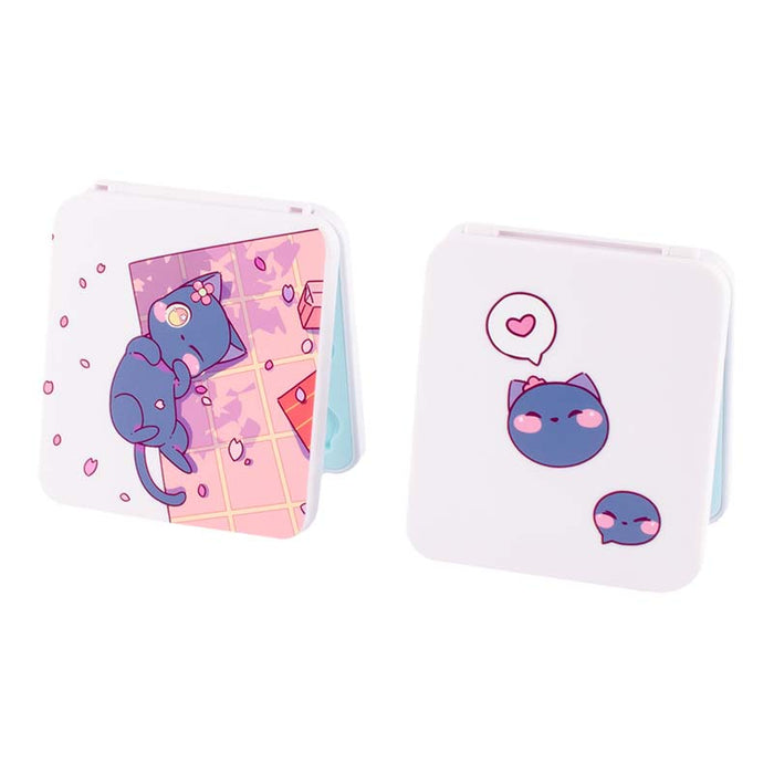 Cute and Protective Switch Game Case: light pink, dark blue cartoon cat character, kawaii cartoon style