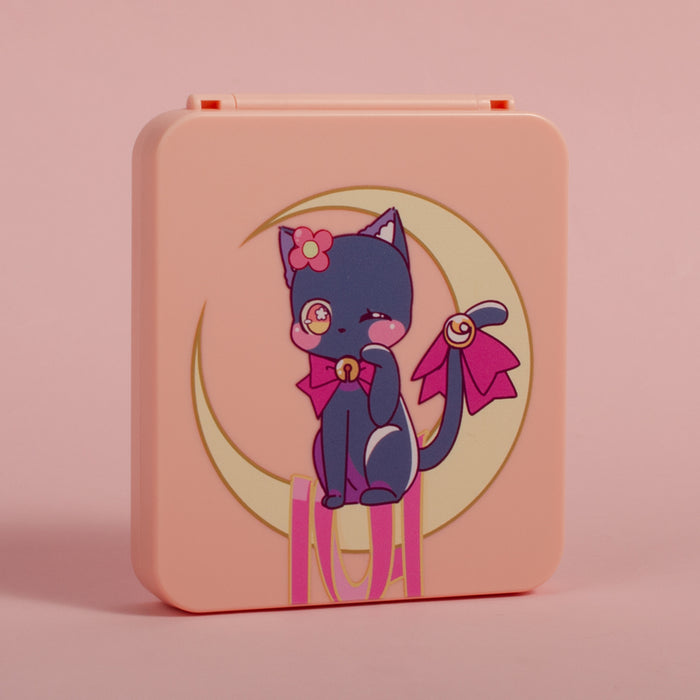 Cute and Protective Switch Game Case: light pink, dark blue cartoon cat character, kawaii cartoon style