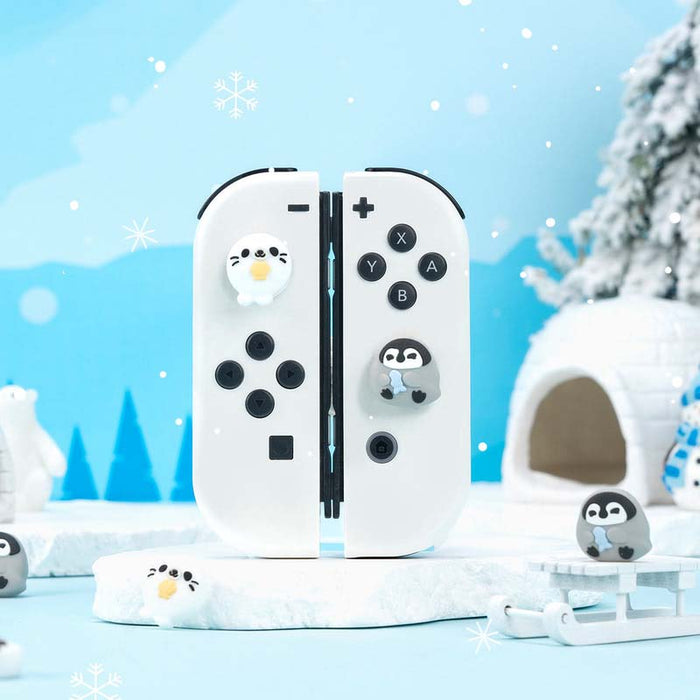 Cute Animal Analog Caps for Switch: white, black penguin theme, cute cartoon kawaii style