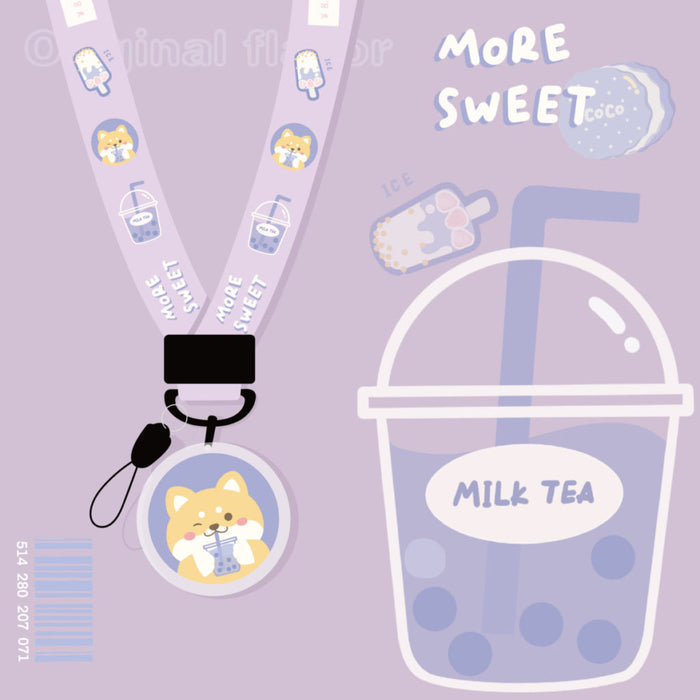 Cute Animal Lanyard with Charm: teal, black cartoon cats in astronaut/space theme, kawaii cartoon style