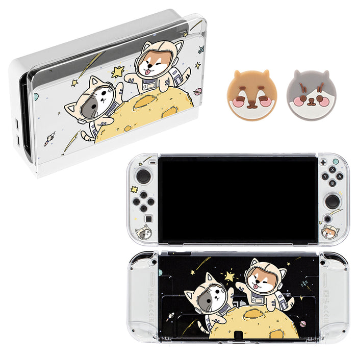 Cute Animal Nintendo Switch OLED Set: clear, purple cartoon sea animals and star character, kawaii cartoon style