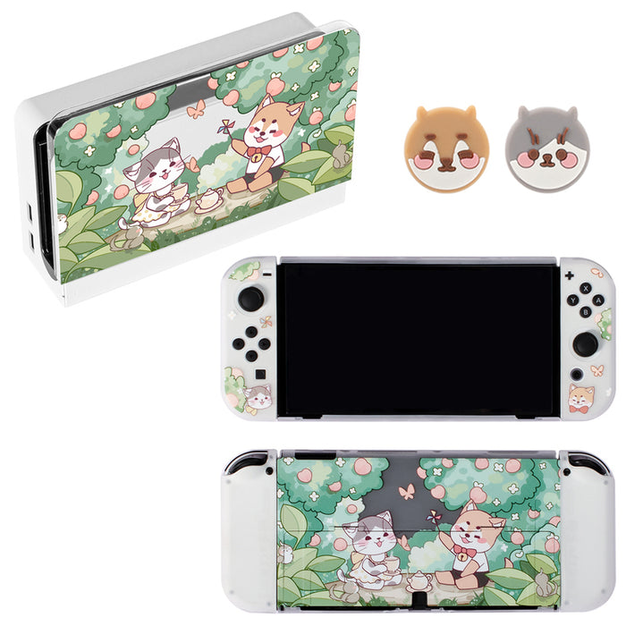 Cute Animal Nintendo Switch OLED Set: clear, purple cartoon sea animals and star character, kawaii cartoon style