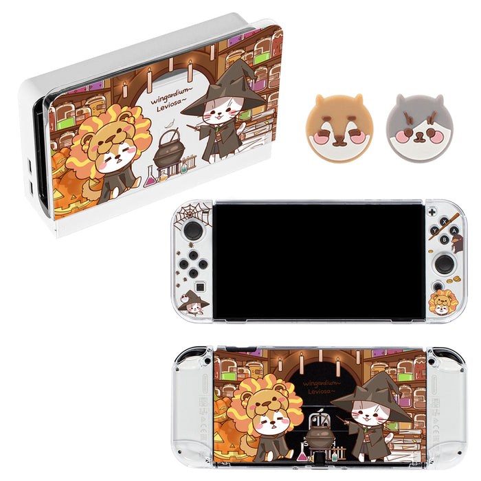 Cute Animal Nintendo Switch OLED Set: clear, purple cartoon sea animals and star character, kawaii cartoon style