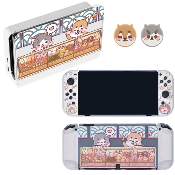 Cute Animal Nintendo Switch OLED Set: clear, purple cartoon sea animals and star character, kawaii cartoon style