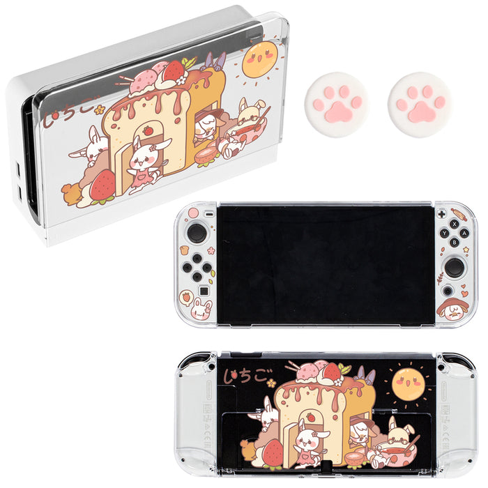 Cute Animal Nintendo Switch OLED Set: clear, purple cartoon sea animals and star character, kawaii cartoon style