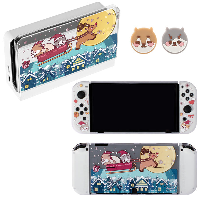 Cute Animal Nintendo Switch OLED Set: clear, purple cartoon sea animals and star character, kawaii cartoon style