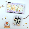 Cute Animal Switch OLED Cover Case: white, pastel purple cartoon creatures and space theme, kawaii cartoon style