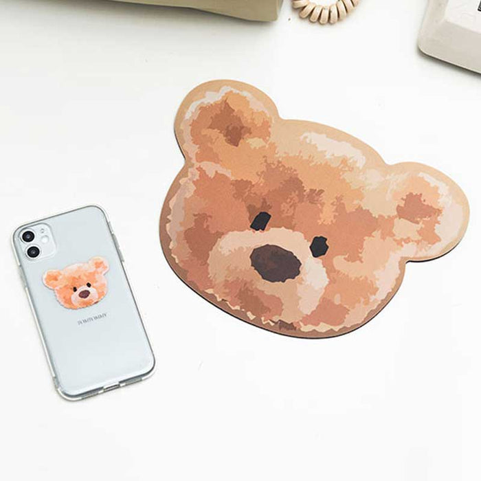 Cute Bear Mouse Pad with Grip: tan, beige teddy bear face, cartoon style