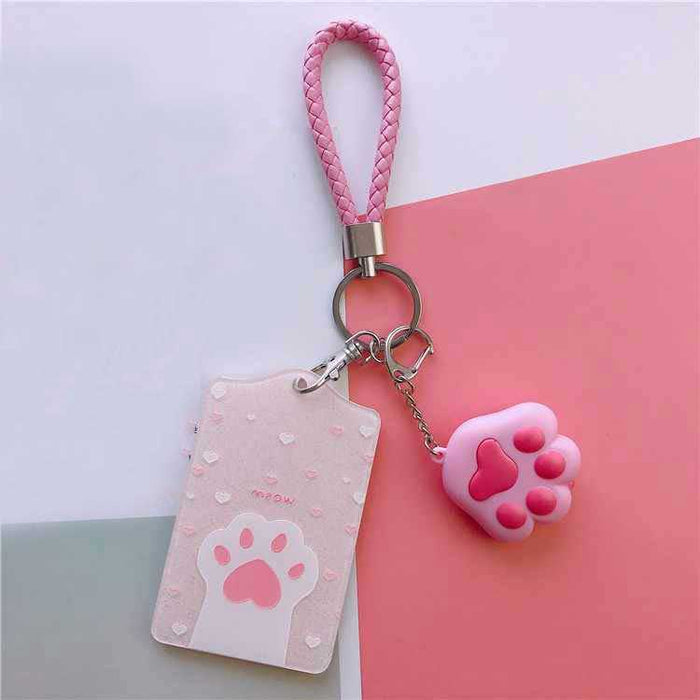 Cute Cat Card Holder with Sound: pink, light pink paw print theme, kawaii style