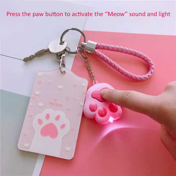 Cute Cat Card Holder with Sound: pink, light pink paw print theme, kawaii style