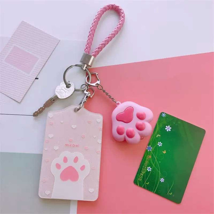 Cute Cat Card Holder with Sound: pink, light pink paw print theme, kawaii style