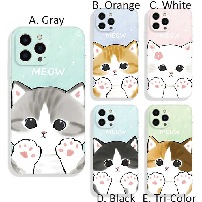Cute Cat iPhone Cases with Protection: mint green, white cartoon cat, kawaii cartoon style