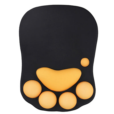 Cute Cat Paw Mouse Pad with Wrist Support: black, orange-yellow computer mouse pad with wrist rest, minimal style
