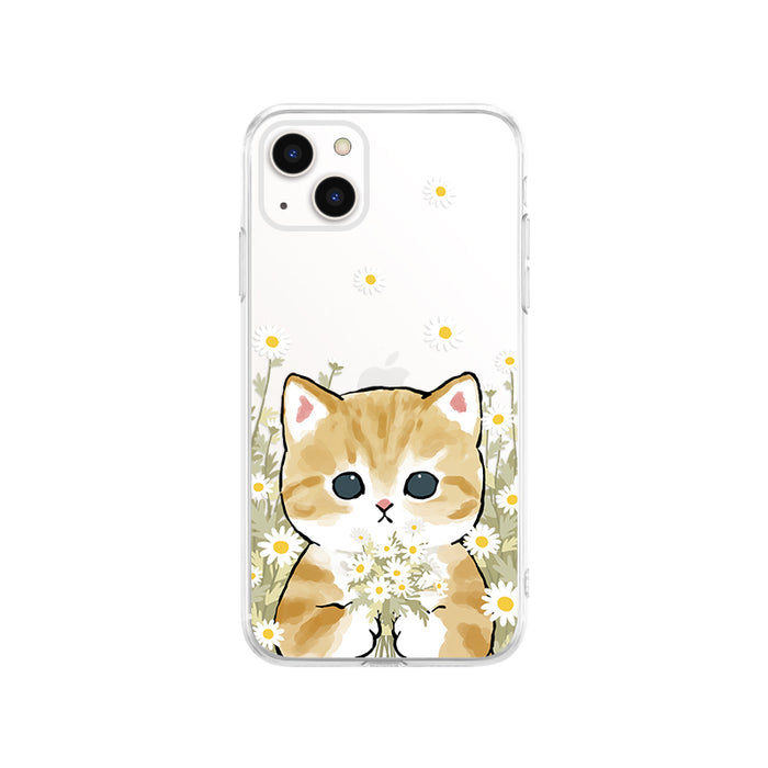 Cute Cat Samsung Phone Case: clear, orange orange tabby kitten with daisies, kawaii cartoon style