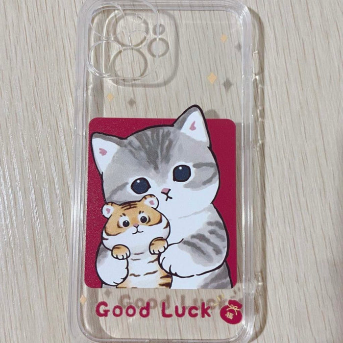Cute Cat Samsung Phone Case: clear, orange orange tabby kitten with daisies, kawaii cartoon style